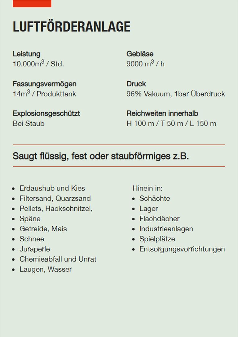Saugbagger Wiesbaden - Technische Daten LFA