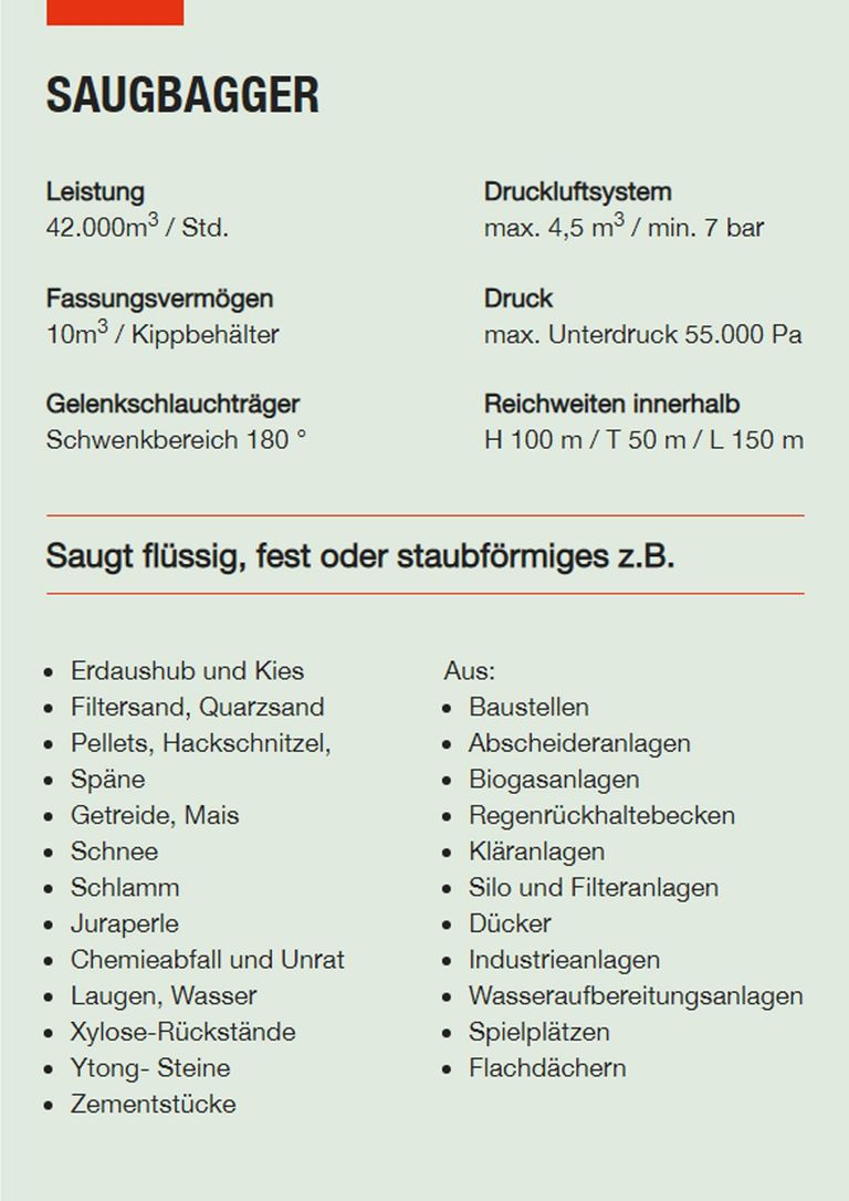Saugbagger Wiesbaden - Technische Daten Saugbagger